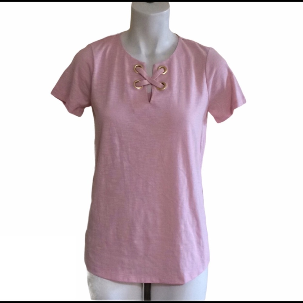 MICHEAL Micheal Kors Pastel Coral Vneck Criss Cross Short Sleeve T-shirt Size S